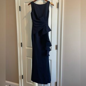 Eliza J Sleeveless Navy Dress 2 Ruffle, Ruched Front - Mother of Bride Groom